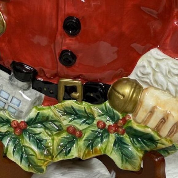 Vintage Coca-Cola Hand Painted Ceramic Holly Santa Plate Platter - Picture 11 of 15